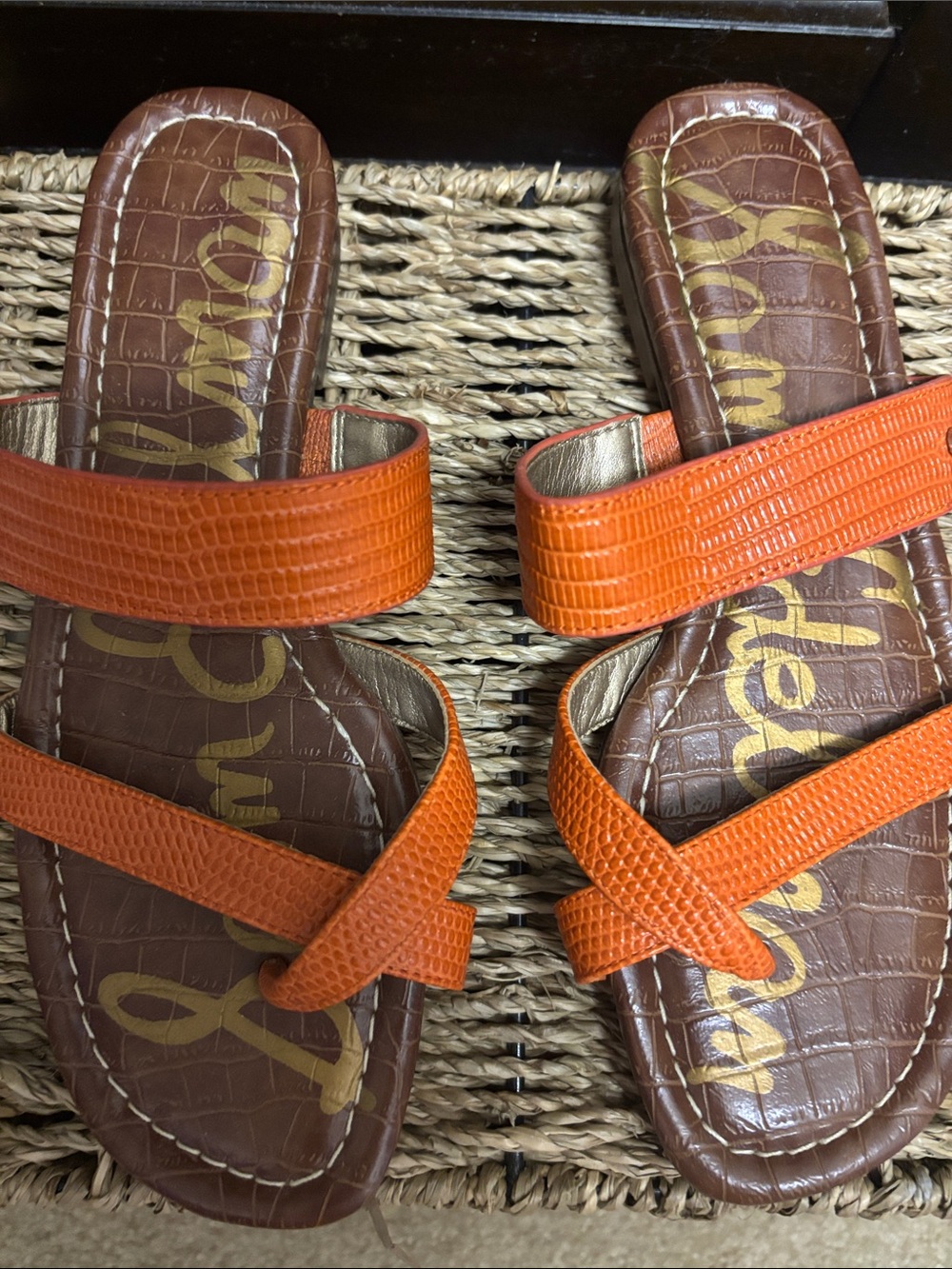 Sam Edelman Orange Croc-Embossed Slide Sandals